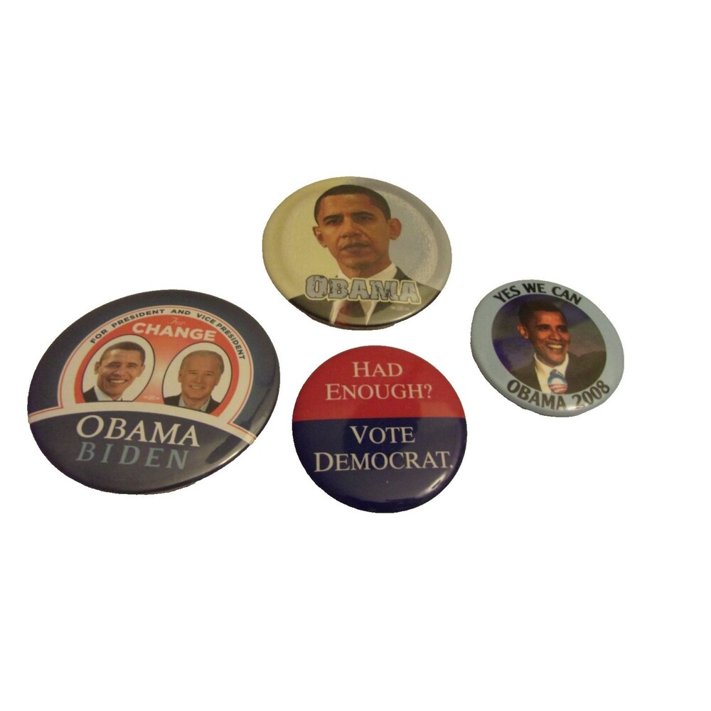 Set of 4 Obama Buttons Pins Yes We Can Change Biden Had Enough Vote Democrat